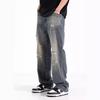 American Retro Old Ripped Jeans Men's Summer Thin Loose Wide Legs Mopping the Floor Personalized Straight Trousers Men