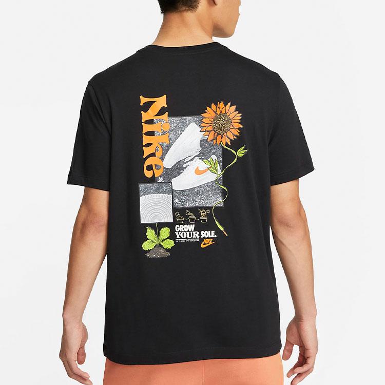 Nike Plant Pattern Print Round Neck Casual T-Shirt Men Tops Black DQ1034-010