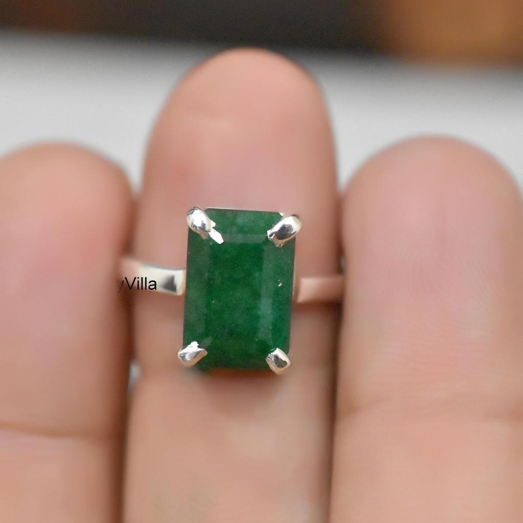 Natural Prong Set Raw Emerald 925 Sterling Silver Ring Jewelry, Handmade Gift Emerald Ring