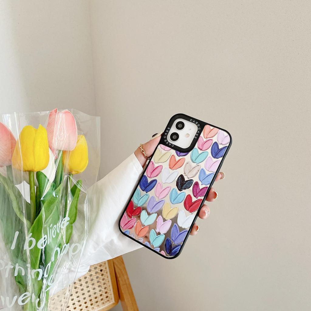 Cute Colorful Love Heart Phone Case For Iphone 7 8 Plus 11 12 Pro Xs Max X Xr 11pro Sweet Silicone Soft Back Cover Black Edge For Girls And Women Uygun Fiyatli