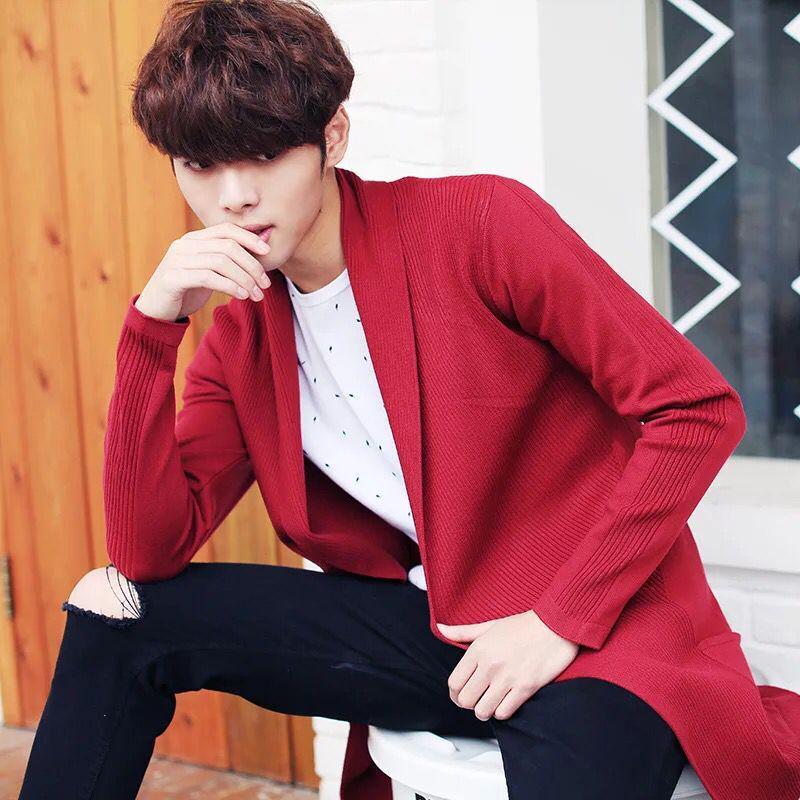 Men's Long Knit Cardigan Jacket - Korean Style Youth Fashion, Spring/Autumn Sweater Windbreaker