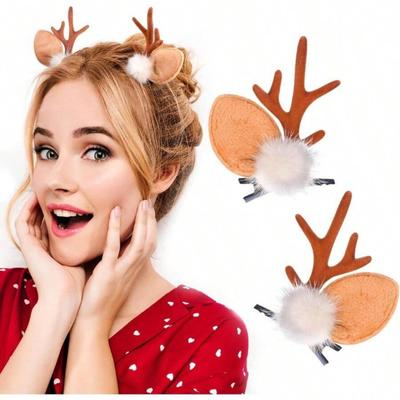 2pcs Christmas Reindeer Antlers Hair Clips Cute Deer Antlers Headbands Deer Ears Hairpins Christmas Hair Accessories