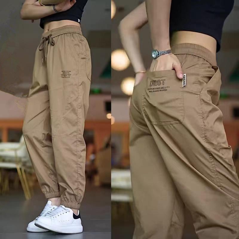 

Женские быстросохнущие капри из ледяного шелка: Летние широкие брюки с манжетами, больших размеров, повседневные спортивные L 103-115 lbs верблюд