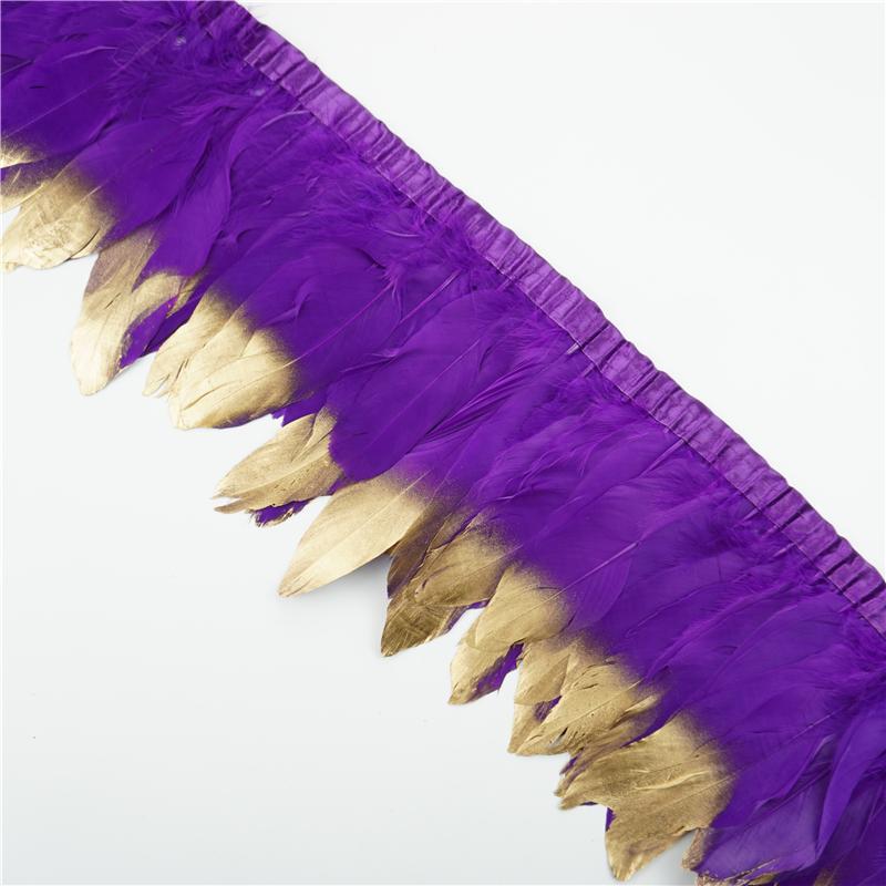 2Meter Gold Silver Goose Feathers Trim On Tape Fringe Ribbon Geese Feather for Crafts Golden Needlework Accessories Decoration
