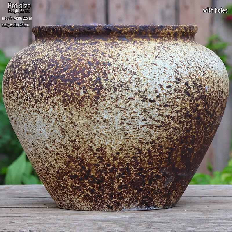 Retro White Coarse Pottery Jar - Large Bougainvillea Bamboo Turtle Back Flower Pot