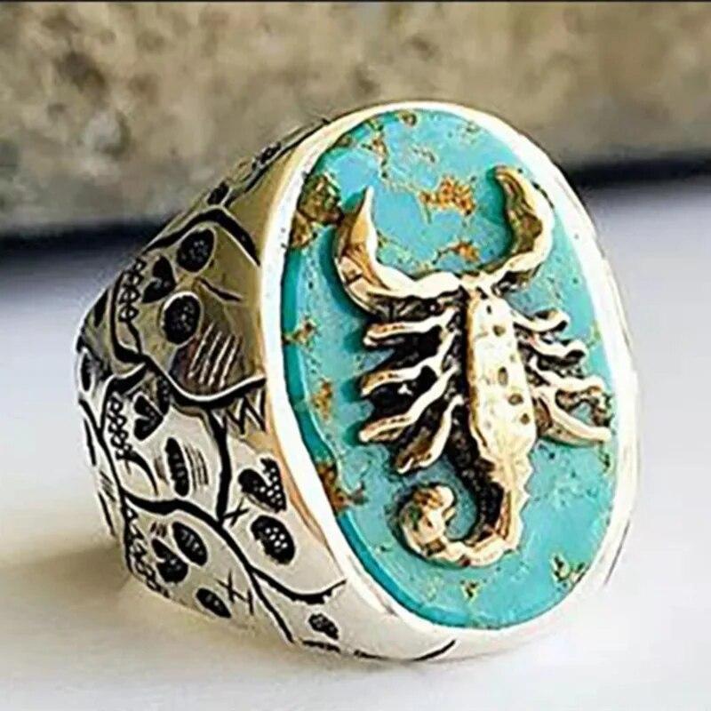 Handmade Turkish Jewelry Big Oval Natural Turquoise Stone Rings For Men Retro Green Red Blue Zircon Wedding Rings For Women