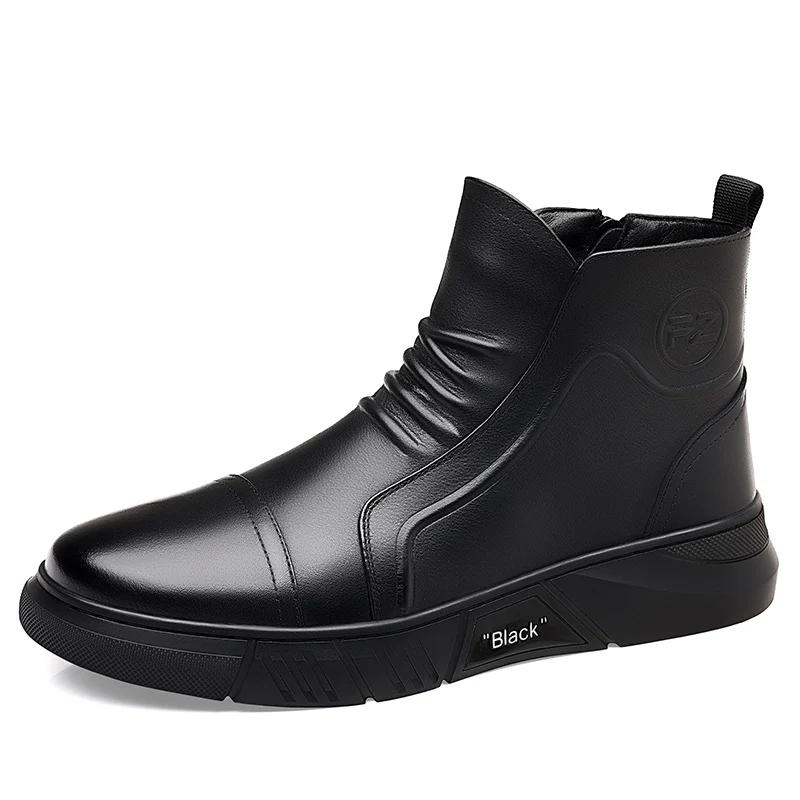 

Брендовая мужская повседневная обувь из натуральной кожи высокого класса, зимние ботинки до щиколотки в деловом стиле для офиса и поездок на работу 42