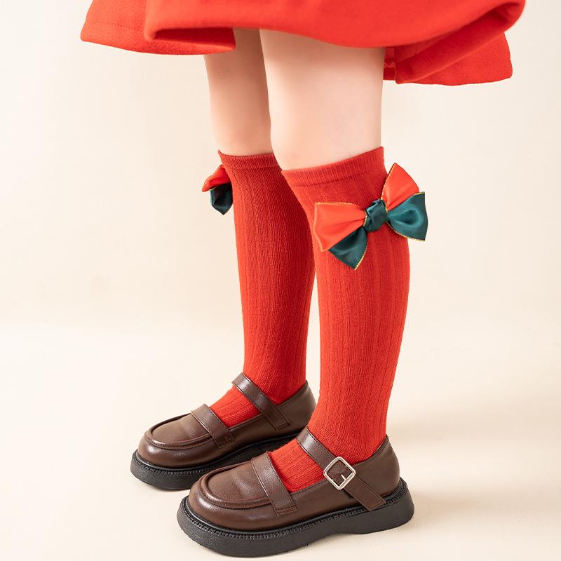 

Рождественские гольфы до колена для девочек - Праздничные красные чулки для осени и зимы M (1-2 Years)