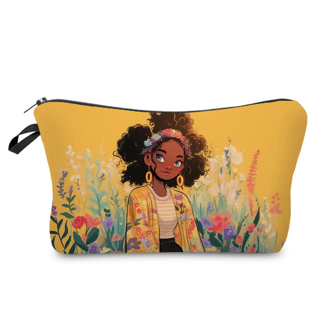 Women Black girl  Print Cosmetic Bag Toiletries Organize Travel Storage Case Bag 6425 KTB