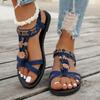 Flower Beaded Bohemian Sandals for Women Summer 2025 Roman Style Comfortable Flat Sandals Woman Lightweight Non Slip Beach Shoes