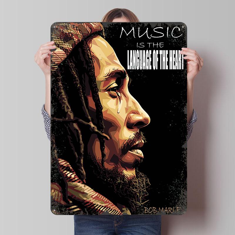 

Bob Marley Music Is the Language Tinplate Poster Customized Wall Art Vintage Retro Metal Signs for Decoration Room Man Cave 7.9x11.8In(20x30cm)