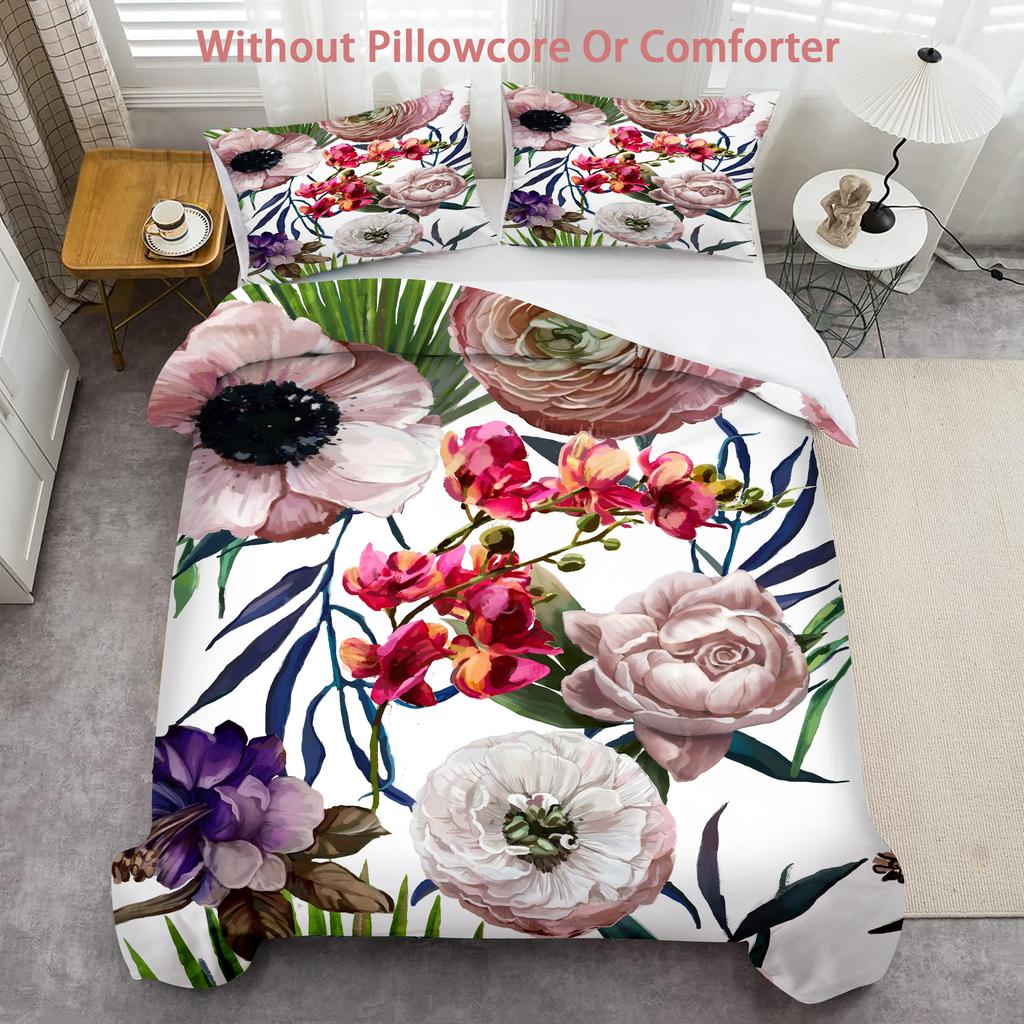 Elegant Flower Design Theme Pattern 3D Printed Duvet Cover Set Abstract Art Style Bedding Set Soft Comfortable Quilt Cover Set