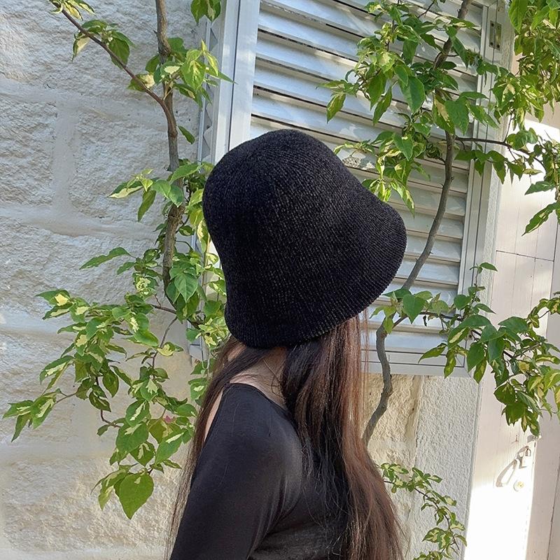 

Japanese Hats for Women In Autumn and Winter New Chenille Knitted Bucket Hat Korean Version Versatile Fisherman Hat Solid Color Casual Basin Hat M（56-58cm）