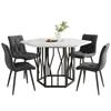Ensemble salle à manger - Moderne - Table hexagonale en marbre - 4 chaises en velours gris - 5 pièces