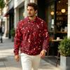 Men's Knit Long Sleeve Pullover Top with Collar and Pocket, Casual Outdoor Christmas Print for Fall