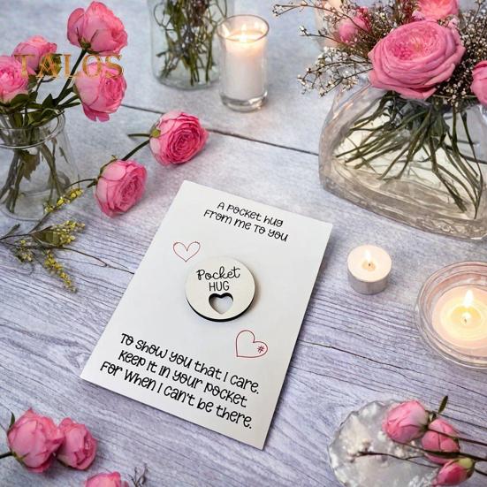 Îmbrățișare de buzunar Jeton de decorare cu inimă de dragoste cu felicitare Semn de inimă din lemn Ornament Prieteni Familie Zi de naștere Aniversare Cadou inspirat