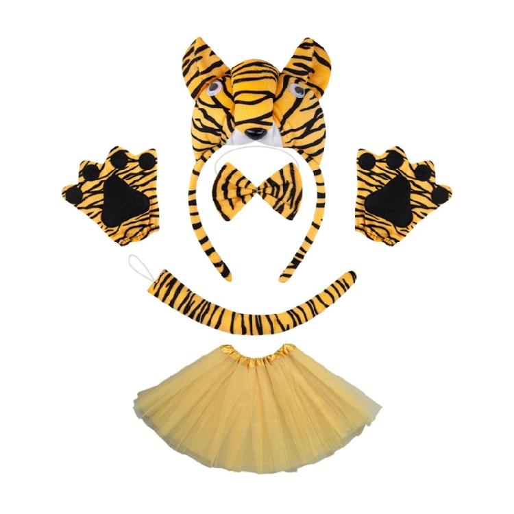 Animal Tigre Costume Accessories Halloween Cosplay Costume Tigre Ears Headband Bowtie Face Stickers Tigre Tail Tutu