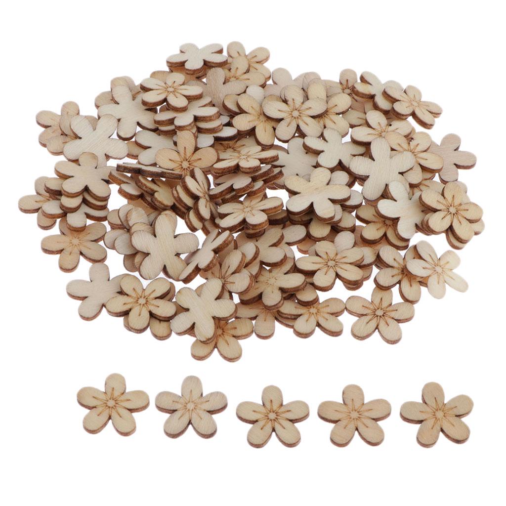 100Pcs Creative Blank Wooden Flower Hearts Star Cutouts Slice for DIY Art Craft Decoration Home Party Doodle Scrapbooking
