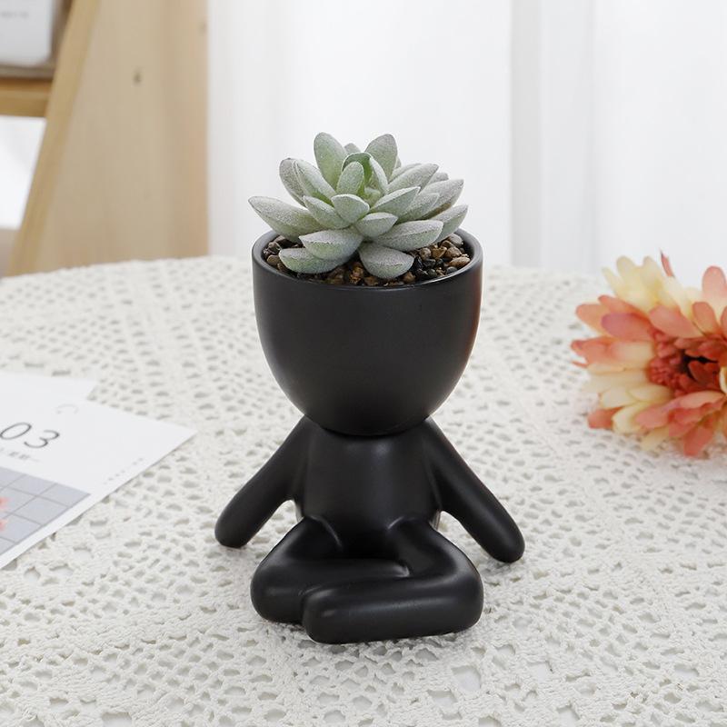 Creative Black Figure Flower Pot Succulent Plant Pot for Home Tabletop Decor Black Figure Cactus Potted Abstract Statue PlantPot
