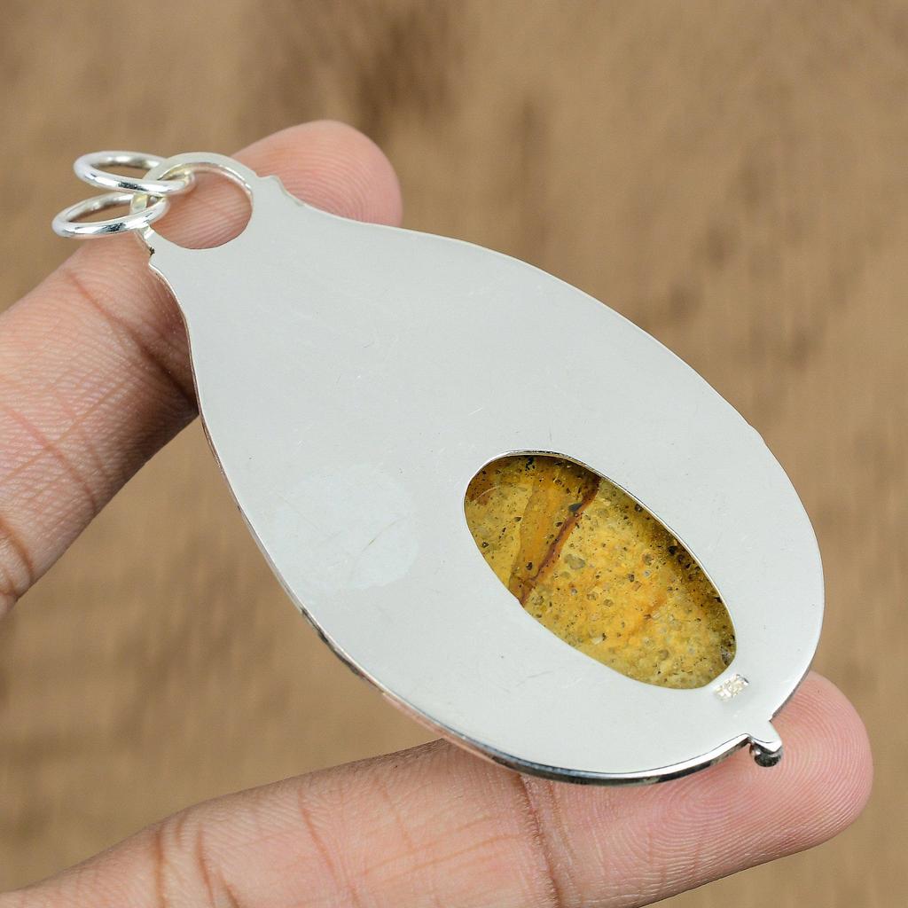 Birthday Gift For Her Natural Picasso Jasper Gemstone Pendant 925 Silver