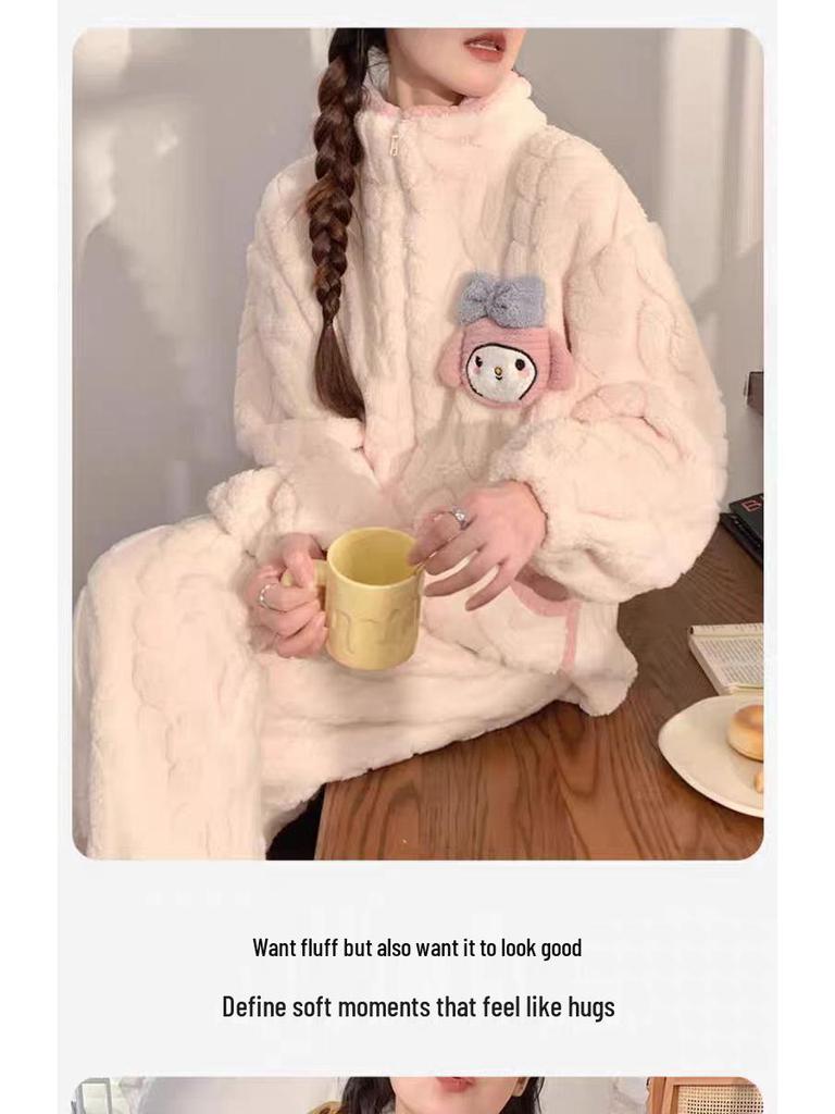 G5U Dampyjamas i korallfleece - Höst/Vinter Tecknad stil, Tjock Varm Ståkrage, Kan bäras Inomhus eller Utomhus.