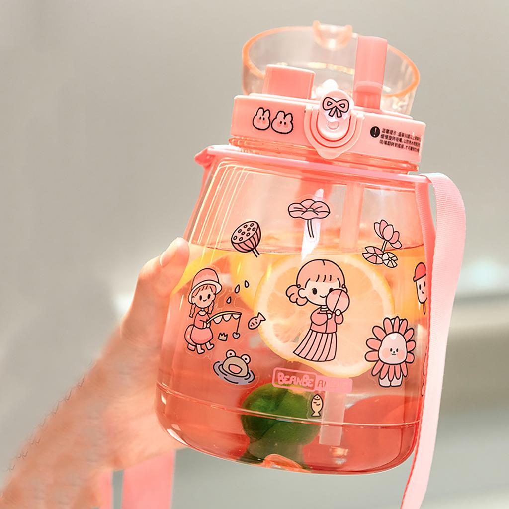1.3L Pot Pot Cup Children's Straw Cup Adult Universal Plastic Water Bottle Portable Travel Bottle Large Capacity Lovely