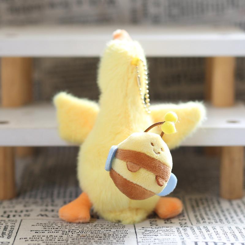 Cute Duck Plush Keychain Cartoon Can Pull Crayfish Turtles Bees Duck Doll Car Bag Accessory Cute Plush Keyring Love Pendant Gift