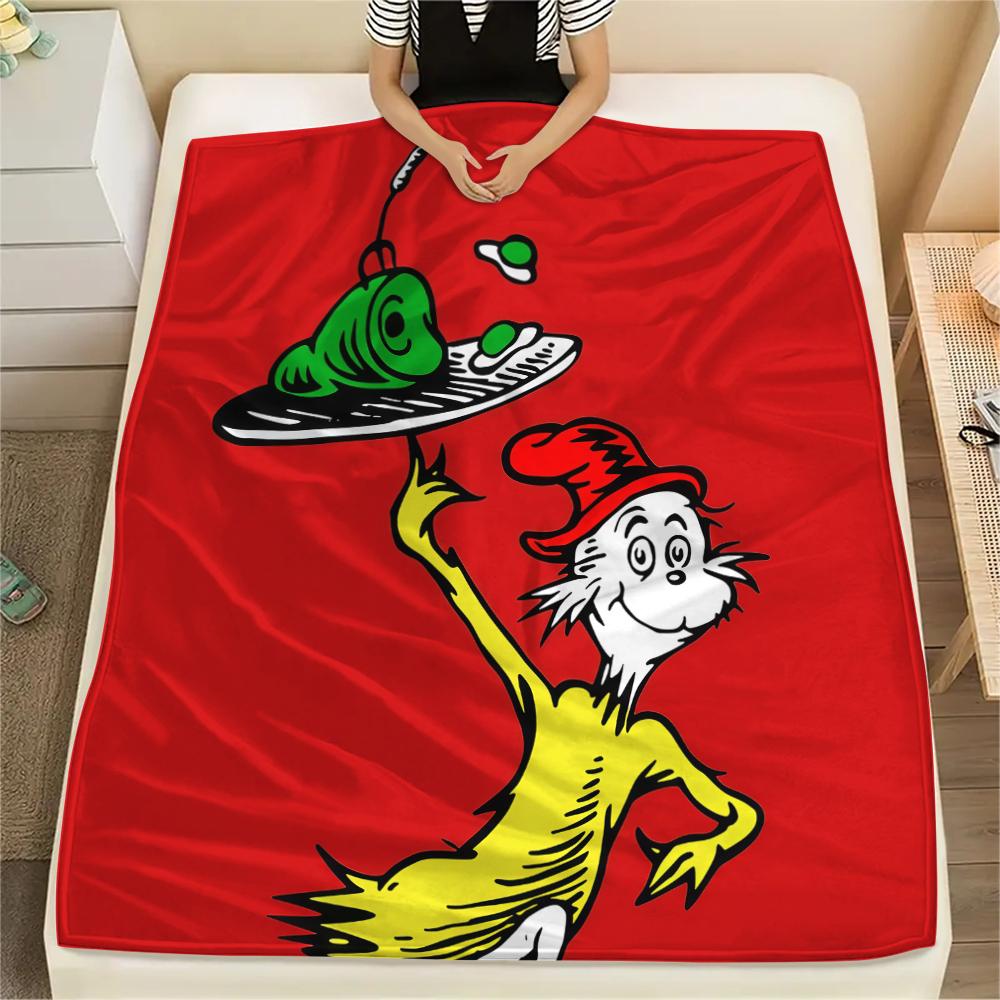1PC Green Eggs and Ham Print Flannel Blanket, High quality All Seasons, Home Decor, Warmth and Comfort, Perfect for Christmas Gifts