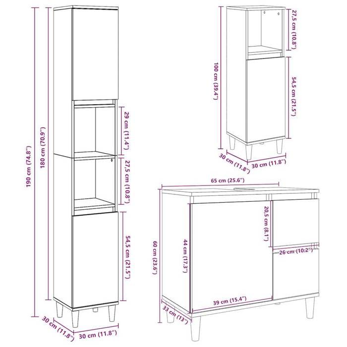 VidaXL Bathroom Furniture Set 3 Pcs Concrete Grey 3324945