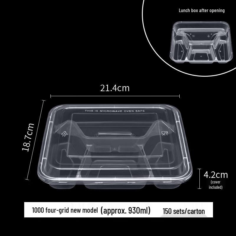ZISIZ 1000ml 4-Compartment Disposable Meal Prep Container