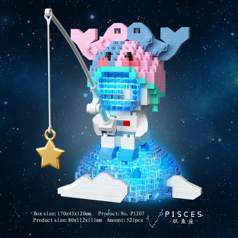 12 Zodiak Mini Byggklossar Set Mikro Byggklossar Konstruktör Kreativ Montering Pedagogisk Gåva för Barn Barnleksak Vuxen Gåvor