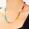 Natural Stone Colorful Beaded Necklace With Stainless Steel Chain For Women