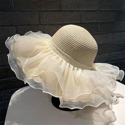 Japanese Lace Big Brimmed Straw Hat for Women Summer Beach Vacation Beach Sun Protection Sun Hat