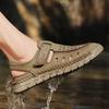 Summer Sandals Brand Hollowed Out Men's Breathable Beach Shoes Fashionable Men's Hand Sewn Comfortable Soft Soled Casual Shoes