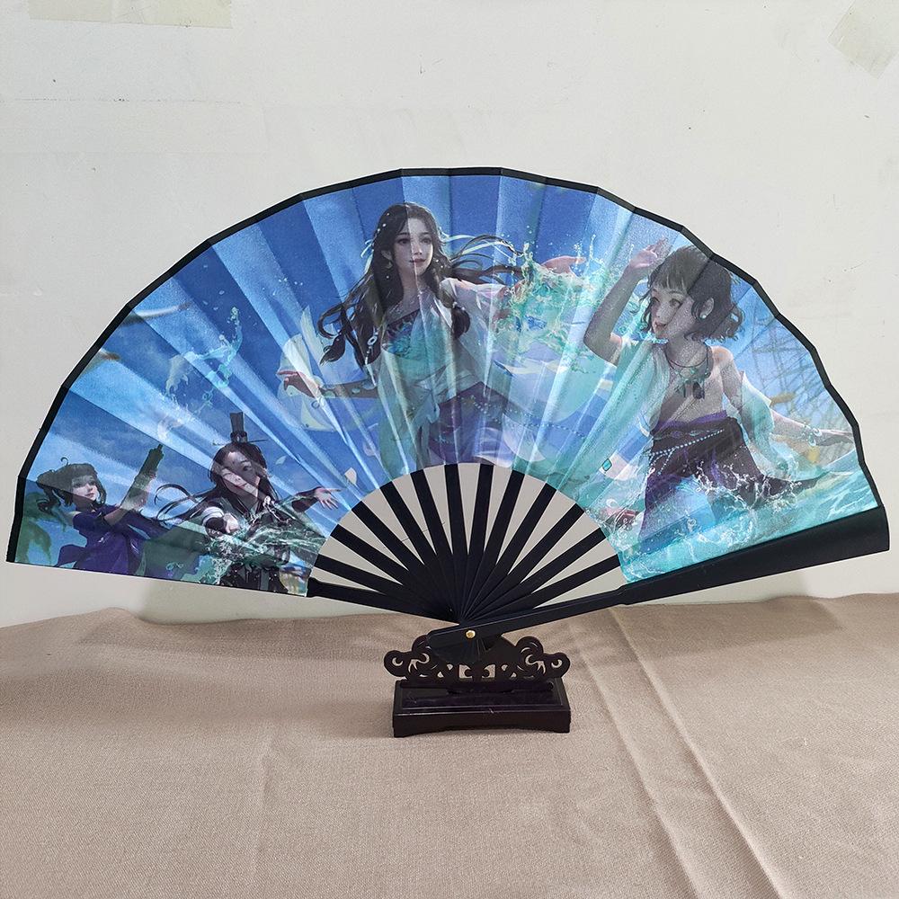 Ancient Style 8-Inch Folding Plastic Fan with Tassel for Men's Hanfu Dance