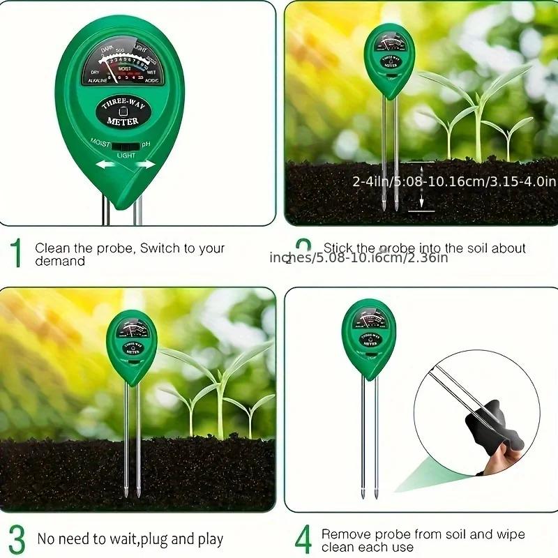 1pc, Soil Tester, 3-in-1 Plant Moisture Meter Light And PH Tester For Home, Garden, Lawn, Farm, Indoor And Outdoor Use, Promote