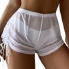 Women’s High-Waisted Mesh Bikini Bottoms, Drawstring Swim Shorts, Sexy Swimwear