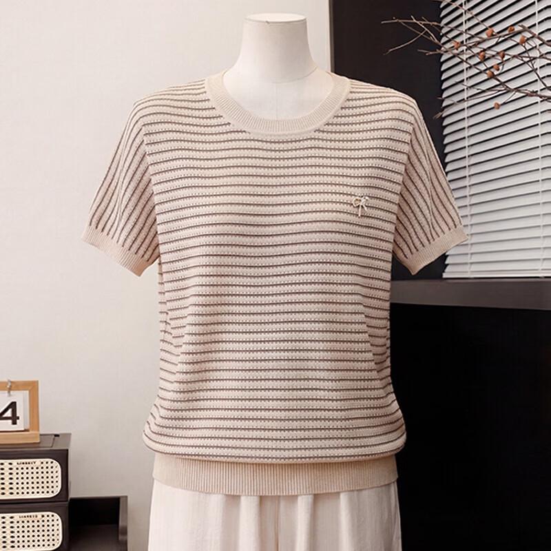 

Women s Mid-Aged Striped Ice Silk T-Shirt 2XL (fits 120-135 lbs)