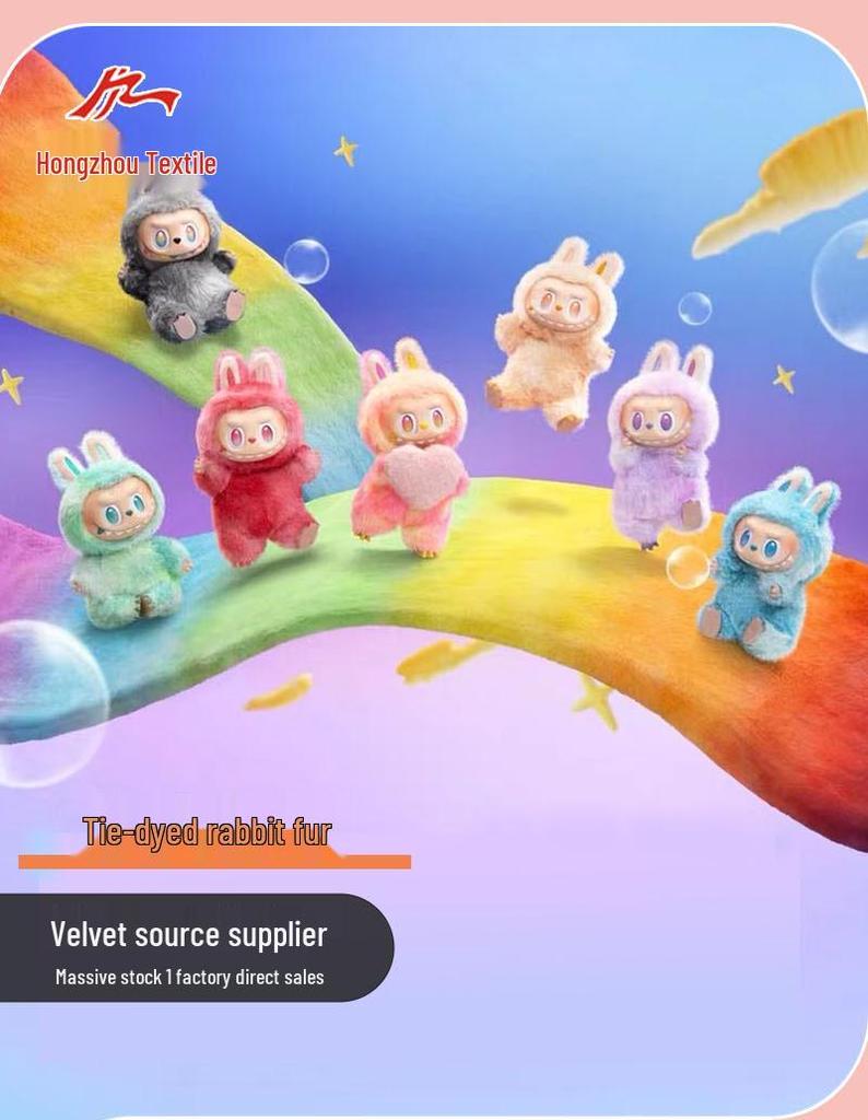 Labubu 3rd Gen Gradient Tie-Dye Plush Toy Bag - Seven-Color Rabbit Fur Fabric
