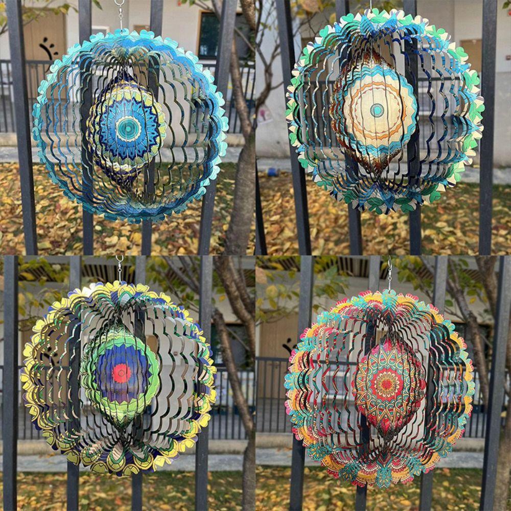 Iron 3D Rotating Wind Wheel Creative Wind Chime Craft Garden Decoration Pendant  Room