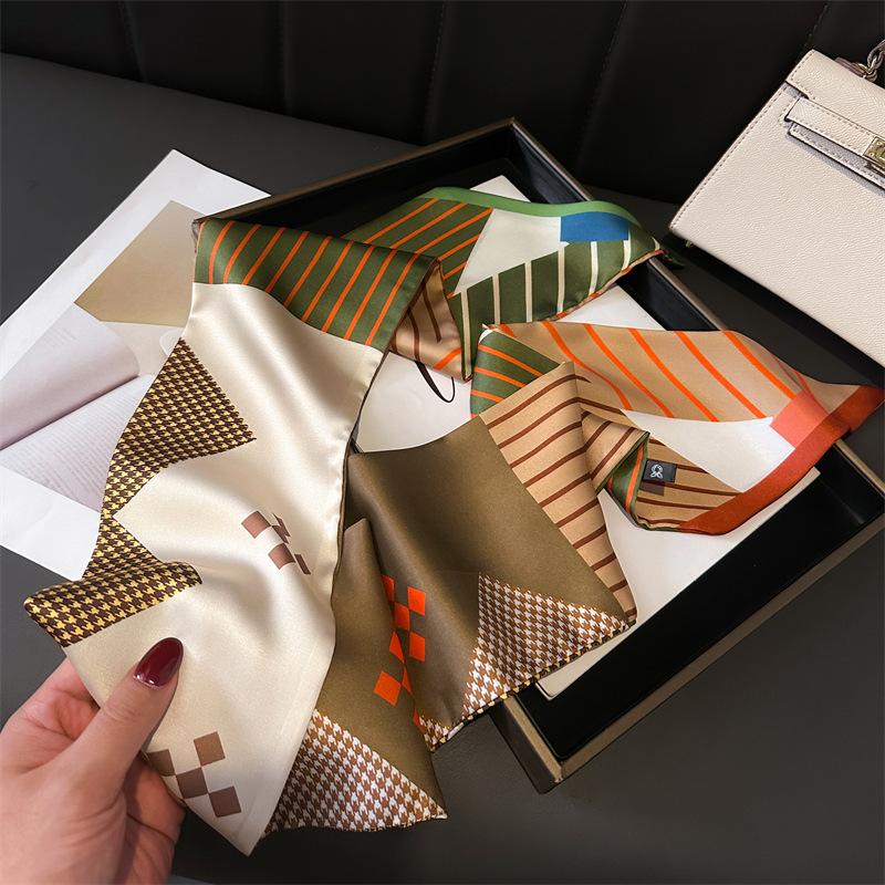 Korean Style Printed Polka Dot Double-Layer Scarf Decorative Silk Scarf for Commuting Spring/Summer Angled Hair Binding Scarf Neck Scarf Versatile