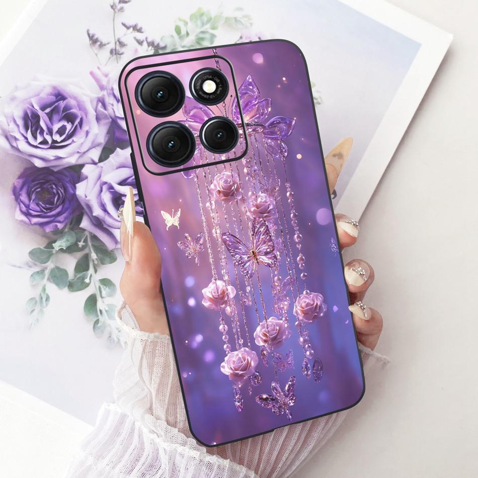 Für Motorola Moto G86 Power Niedliche Blume Schmetterling Katze Bemalte Hülle Für Moto G86 G86Power Schwarzes Silikon Weiche Handyhüllen