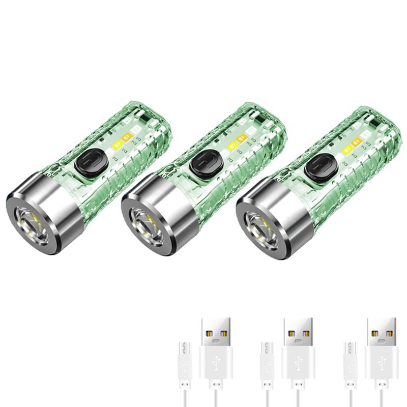 Mini Multi-function Built-in Battery Keychain Flashlight Outdoor Home Night Red Blue Light Flash Charging Strong Light Lantern