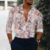 Herren Hemd mit Kragen Schwarz Weiß Rosa Magnolien Blumenmuster Langarm Knopfleiste Oberteil
