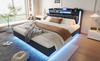 Polsterbett 160*200 mit LED-Beleuchtung und USB-Steckdose, Kopfteil mit Stauraum, Schwebendes Bett Jugendbett Erwachsenenbett, Leinenstoff, Grau