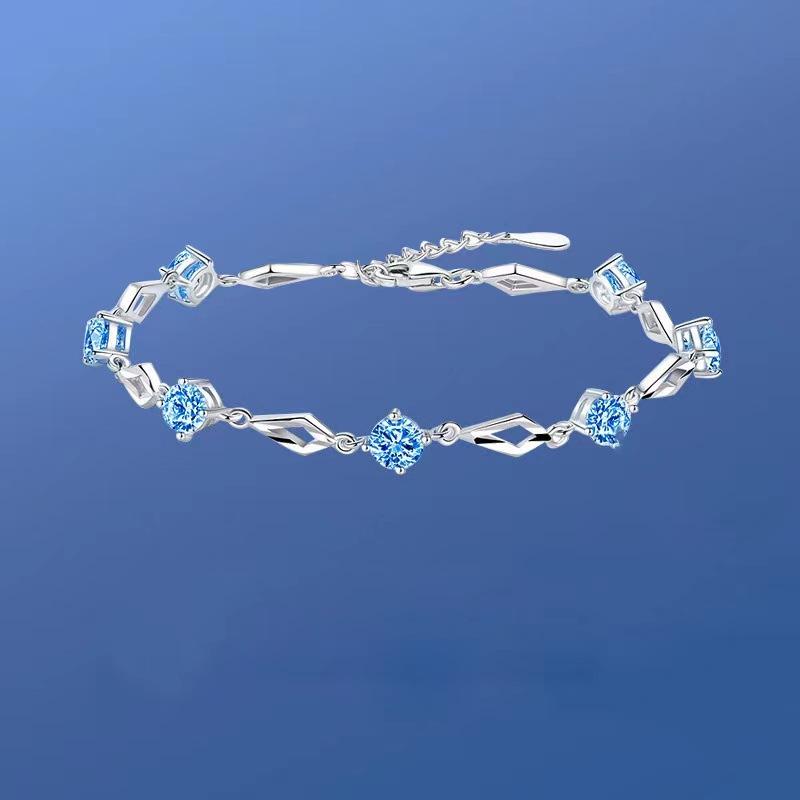 Vintage Diamond Rhinestone Bracelet With Rhombus Charm Simple Fashion Women Jewelry 925 Silver Trendy Accessory