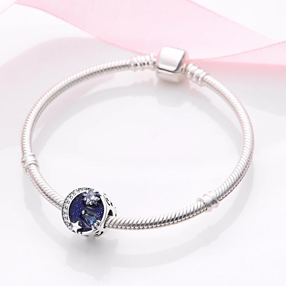 Authentische Charm-Anhänger Charms Kupferbeschichtet Tiefblau Sternenhimmel Perlen Charm-Anhänger Kompatibel Mit Armbändern Schmuck für Frauen Herstellung DIY Geschenk