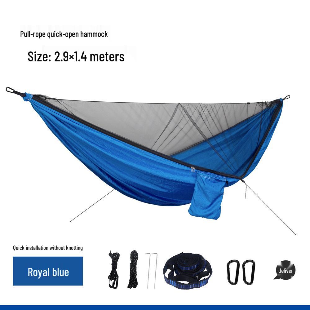 Automatic Quick-Open Dark Green Outdoor Nylon Hammock with Mosquito Net