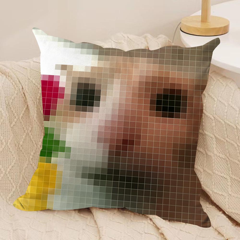 Meme Pixel Cat Cute Funny Cushion Cover Silky Short Plush Invisible Zipper Dustproof Sofa Pillow Case For Home Decor