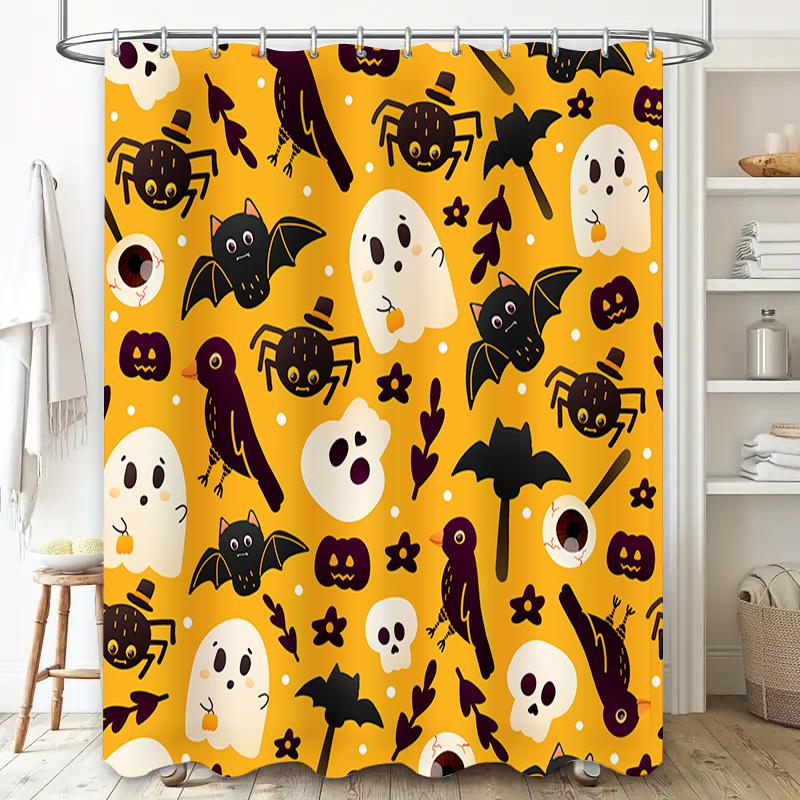 Halloween-themed Shower Curtain with Ghostly Designs Waterproof Fabric for Bathroom Decor